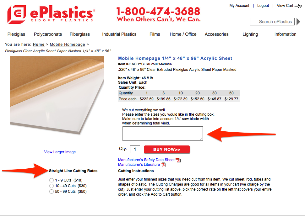 ePlastics® Order Information Screen Shot