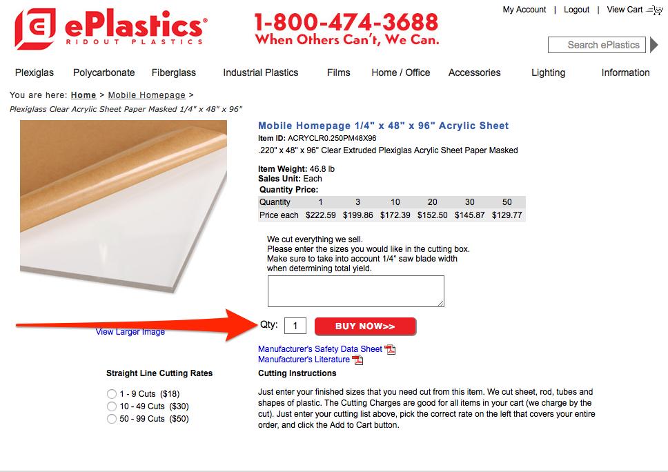 ePlastics® Order Information Screen Shot